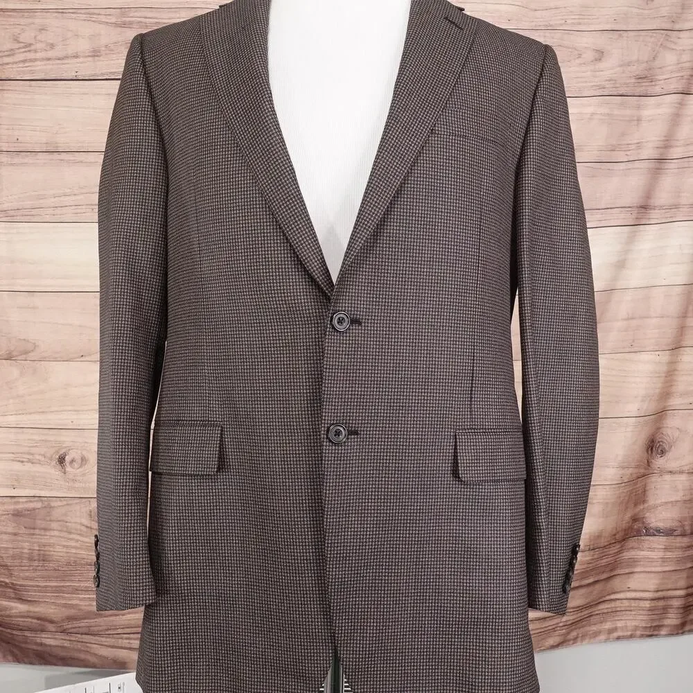 Hickey Freeman Blazer Mens 42L Brown Silk Wool Sport Coat 2‎ Button